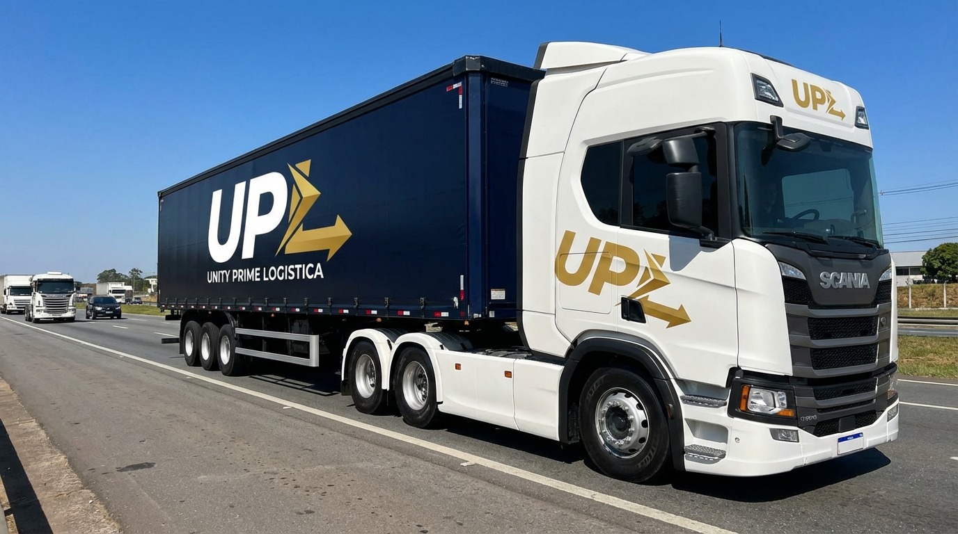 Caminhão da frota Unity Prime Logística em operação